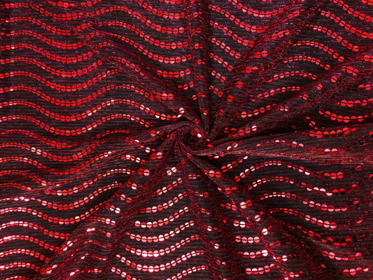 Mesh Fabric| Metallic Red-Black Sequins| MHCSQ04| Non-Stretch Fabric