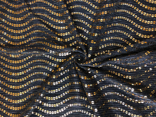 Mesh Fabric| Metallic Black-Gold Sequins| MHCSQ06| Non-Stretch Fabric