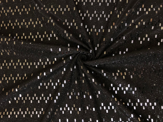 Sequins Fabric| Black-Silver Glitter|PSGSQ04| Non-Stretch Fabric