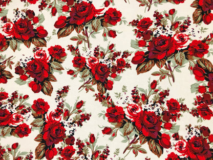 Liverpool Knit Fabric – Red Rose Bouquet – 4 Way Stretch, 58” Wide, 200 GSM, By the Yard (LVPR362)
