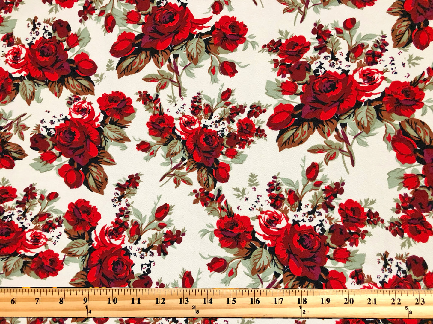 Liverpool Knit Fabric – Red Rose Bouquet – 4 Way Stretch, 58” Wide, 200 GSM, By the Yard (LVPR362)