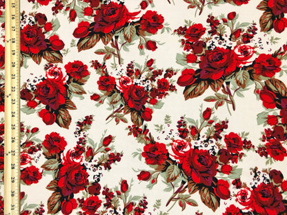 Liverpool Knit Fabric – Red Rose Bouquet – 4 Way Stretch, 58” Wide, 200 GSM, By the Yard (LVPR362)