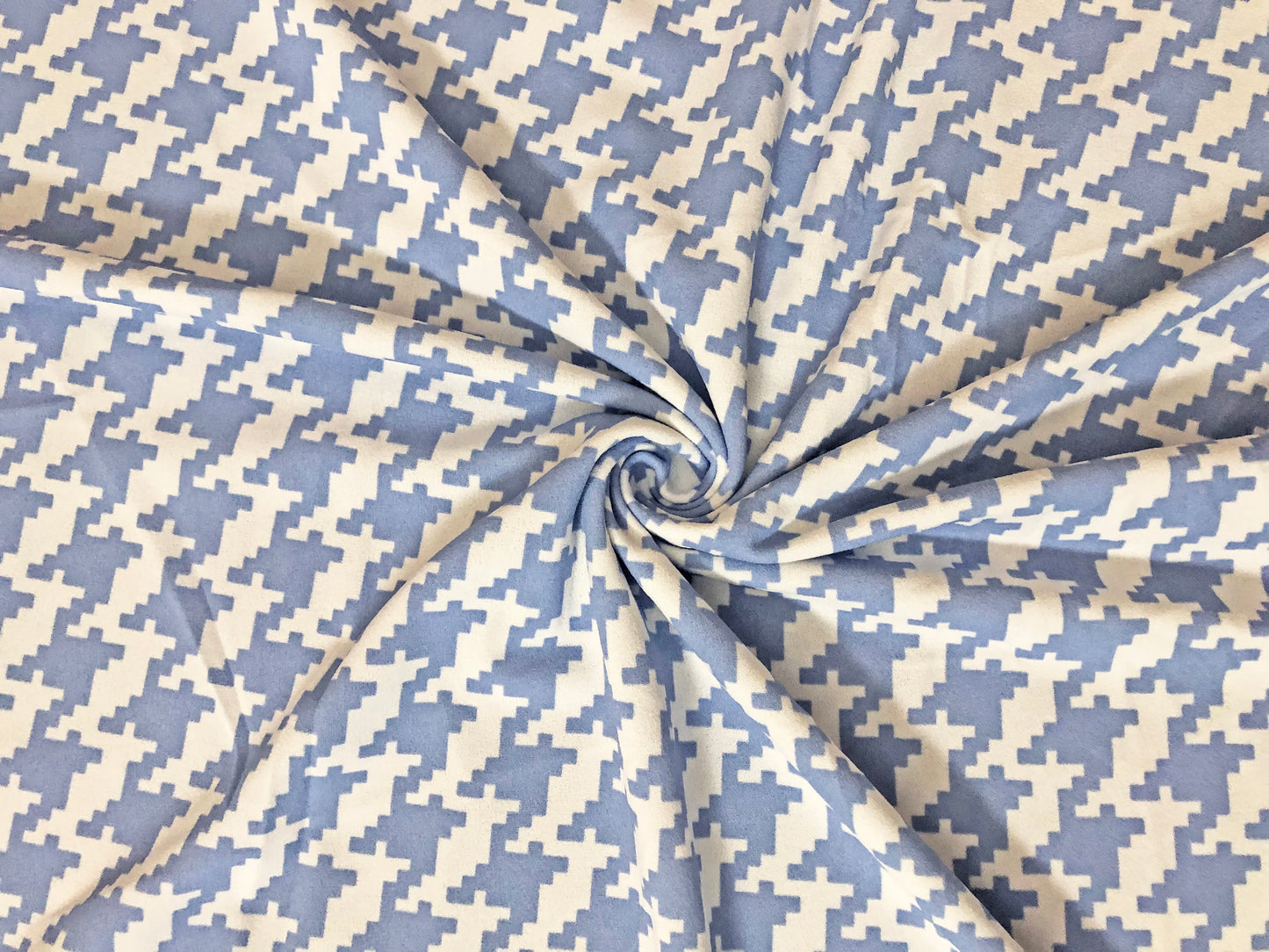 Techno Crepe Printed Fabric-Indigo White Houndstooth-TCRP080-Sold by the Yard