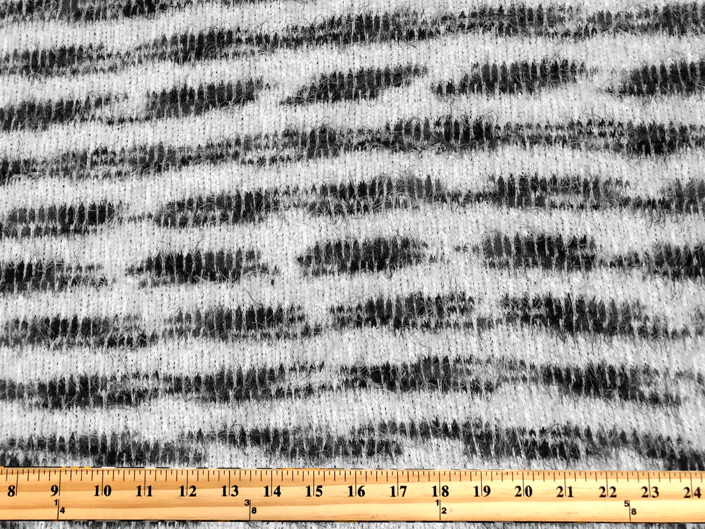 Poly Chenille Mohair Fabric-Ivory Black Stripes-CHMBPR005-Brushed Fabric-Sweater Fabric-Sold by the Yard