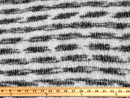 Poly Chenille Mohair Fabric-Ivory Black Stripes-CHMBPR005-Brushed Fabric-Sweater Fabric-Sold by the Yard