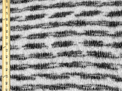 Poly Chenille Mohair Fabric-Ivory Black Stripes-CHMBPR005-Brushed Fabric-Sweater Fabric-Sold by the Yard