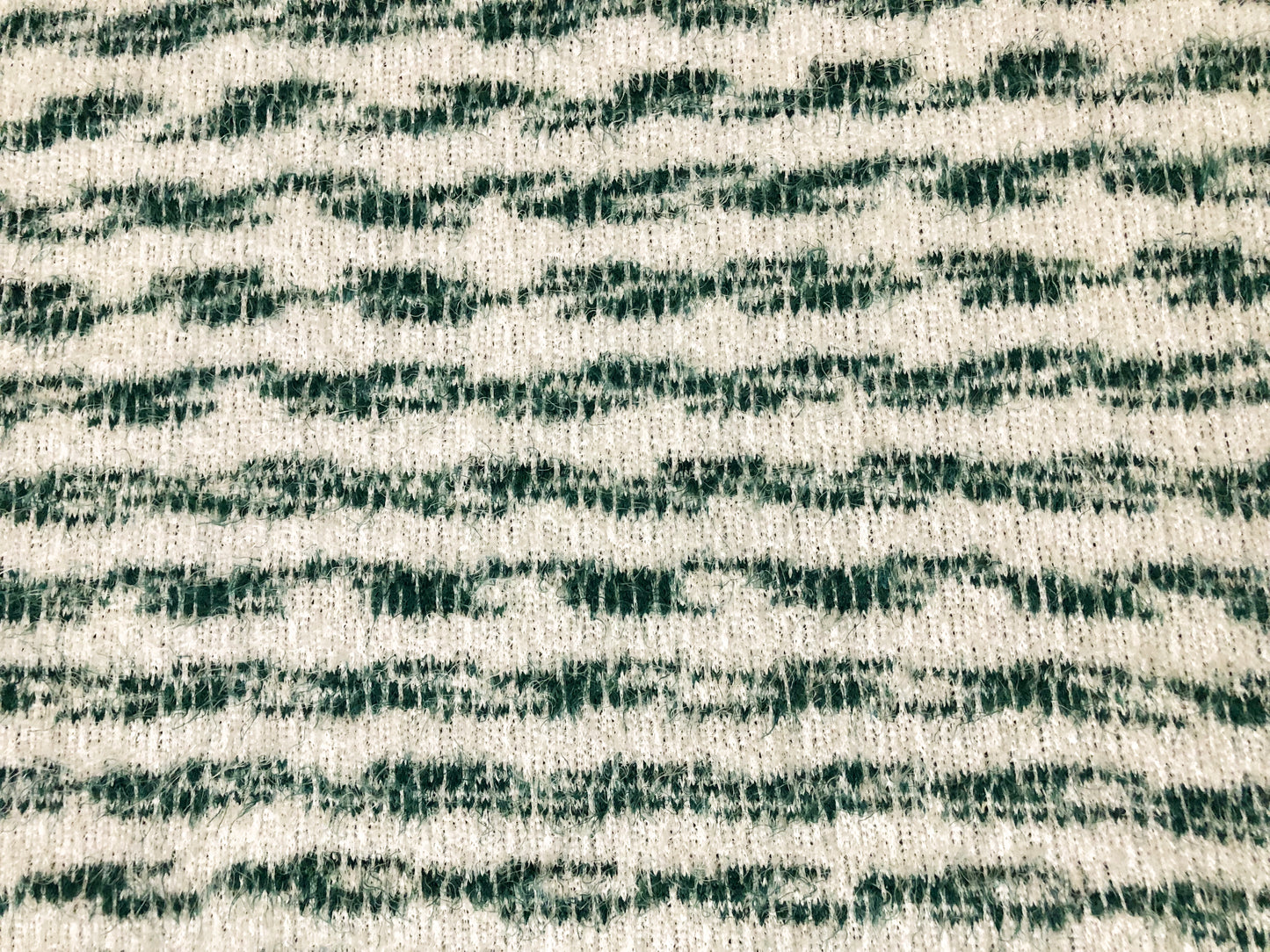 Poly Chenille Mohair Fabric-Ivory Hunter Green Stripes-CHMBPR004-Brushed Fabric-Sweater Fabric-Sold by the Yard