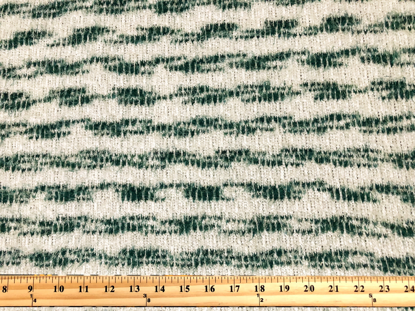 Poly Chenille Mohair Fabric-Ivory Hunter Green Stripes-CHMBPR004-Brushed Fabric-Sweater Fabric-Sold by the Yard