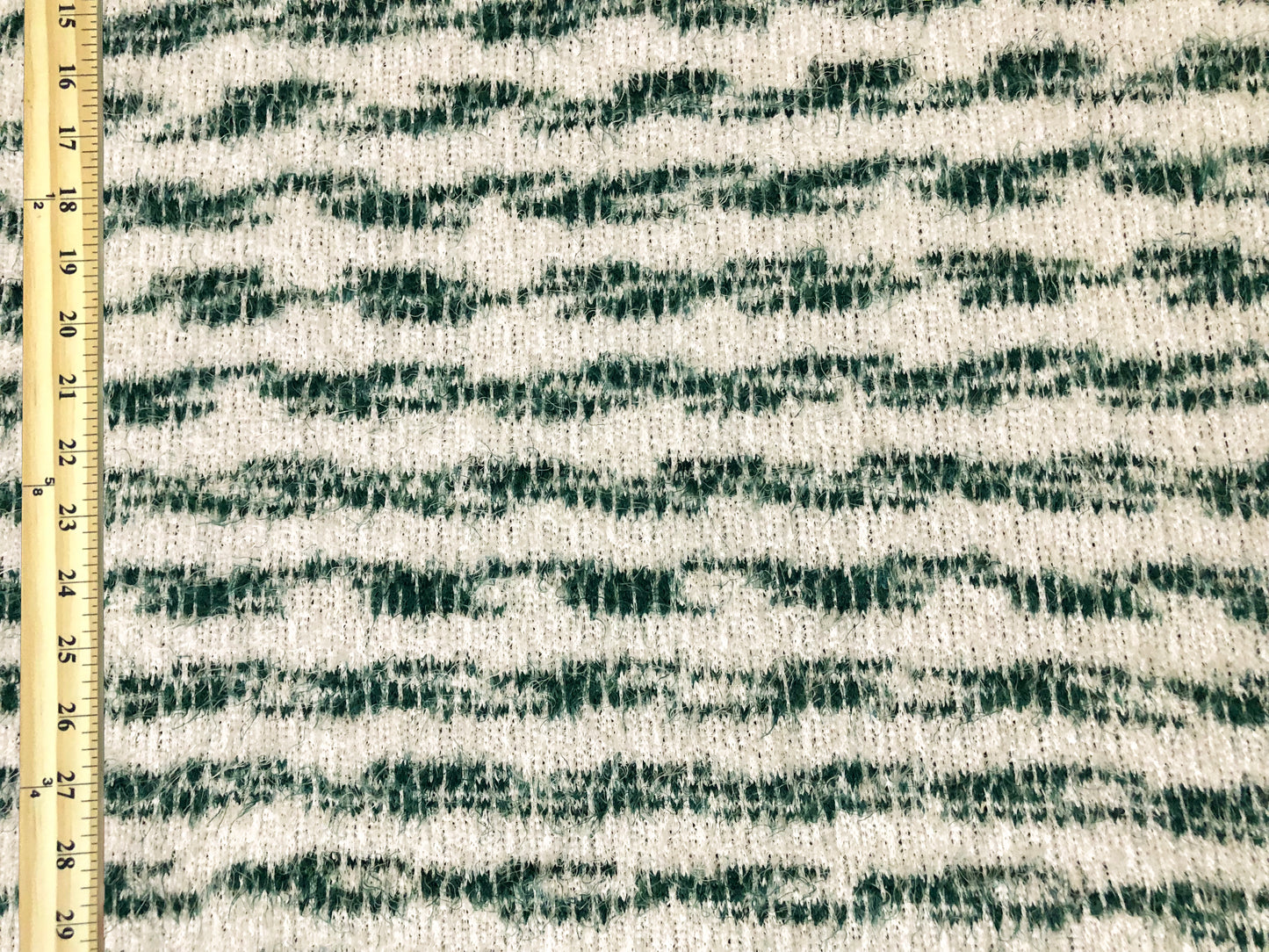 Poly Chenille Mohair Fabric-Ivory Hunter Green Stripes-CHMBPR004-Brushed Fabric-Sweater Fabric-Sold by the Yard