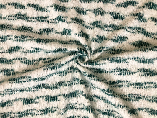 Poly Chenille Mohair Fabric-Ivory Hunter Green Stripes-CHMBPR004-Brushed Fabric-Sweater Fabric-Sold by the Yard