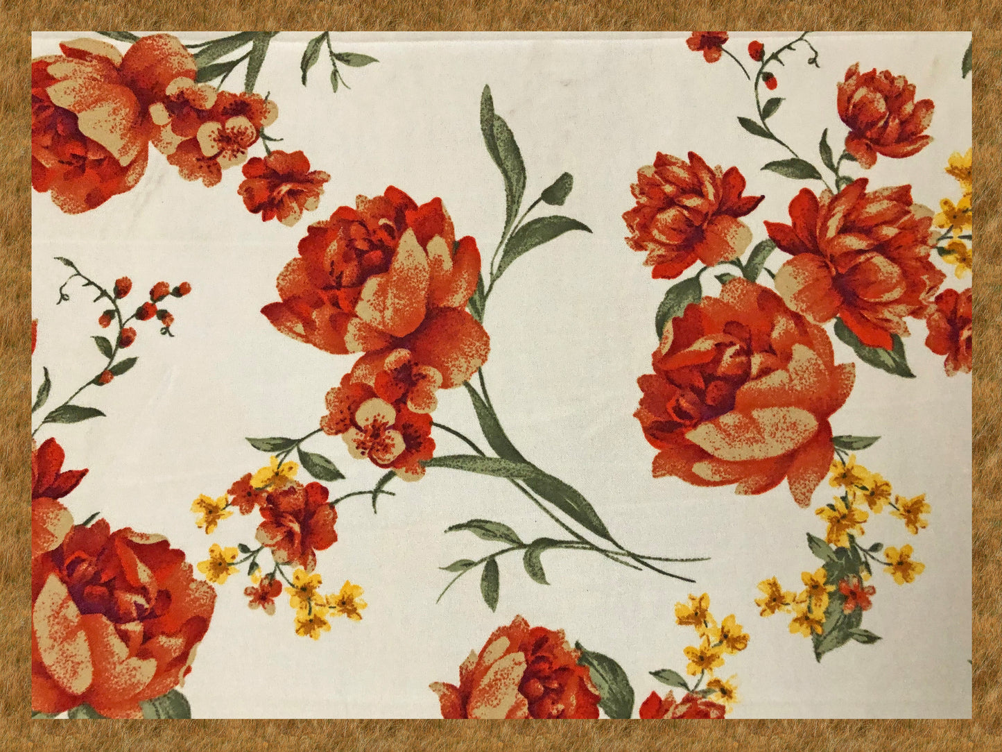 Techno Crepe Printed Fabric-Ivory Orange Flowers-TCRP022-Sold by the Yard