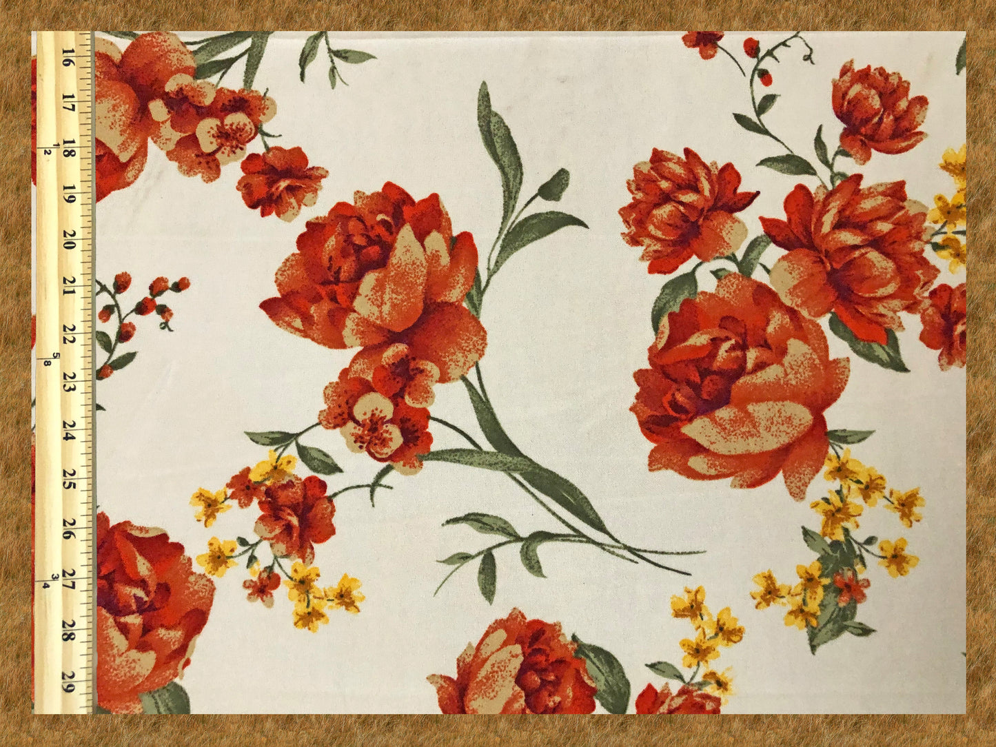 Techno Crepe Printed Fabric-Ivory Orange Flowers-TCRP022-Sold by the Yard