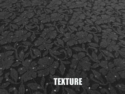 Premium Lace Fabric — Deep Black Bordeaux Blossom Floral Scroll — 95% Poly, 5% Spandex — 4-Way Stretch, 52" Wide — By the Yard (LCKPR02)