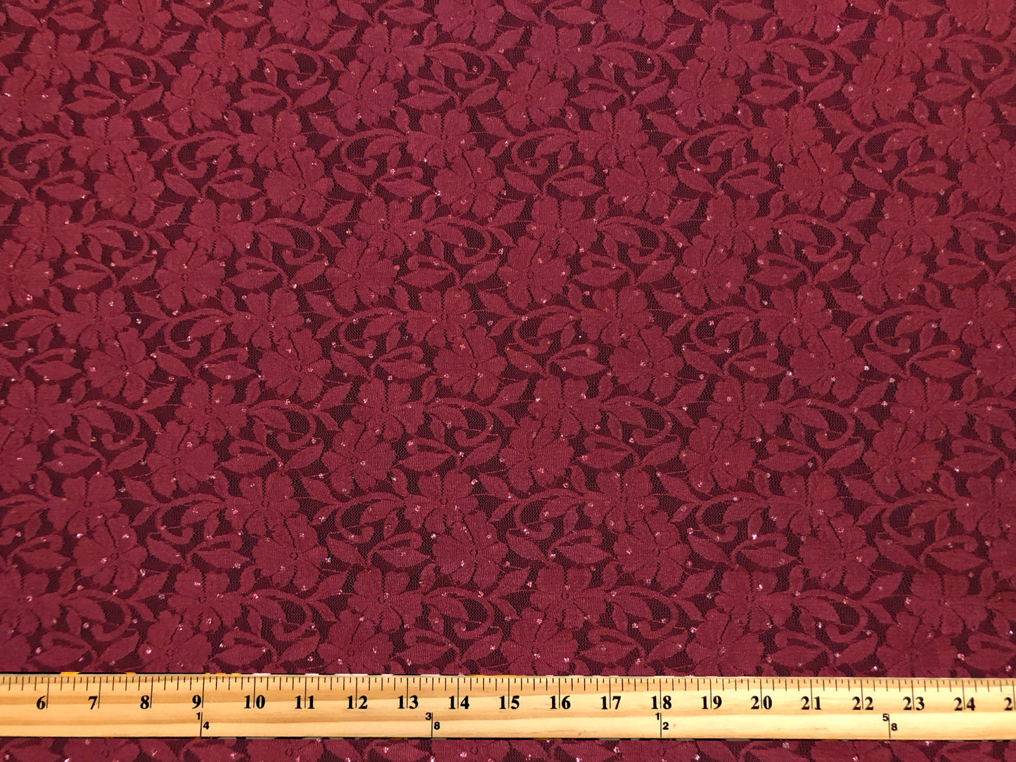 Premium Lace Fabric — Burgundy Bordeaux Blossom Floral Scroll — 95% Poly, 5% Spandex — 4-Way Stretch, 52" Wide — By the Yard (LCKPR01)