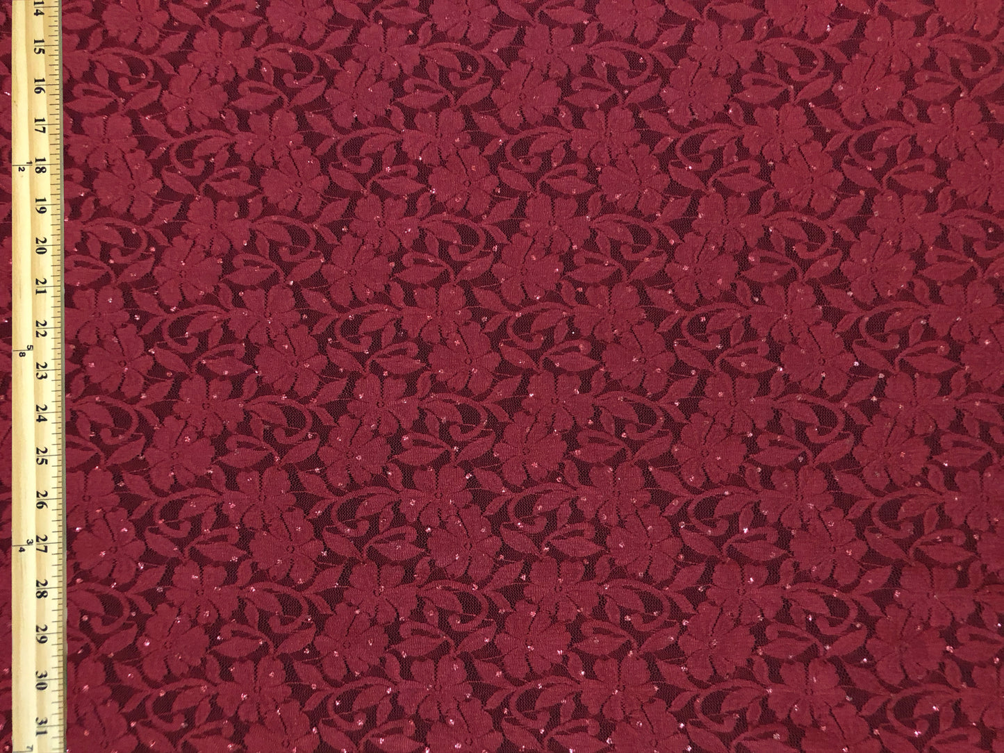 Premium Lace Fabric — Burgundy Bordeaux Blossom Floral Scroll — 95% Poly, 5% Spandex — 4-Way Stretch, 52" Wide — By the Yard (LCKPR01)