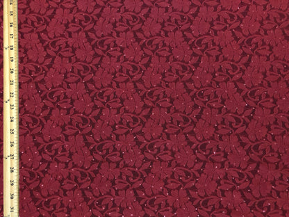 Premium Lace Fabric — Burgundy Bordeaux Blossom Floral Scroll — 95% Poly, 5% Spandex — 4-Way Stretch, 52" Wide — By the Yard (LCKPR01)