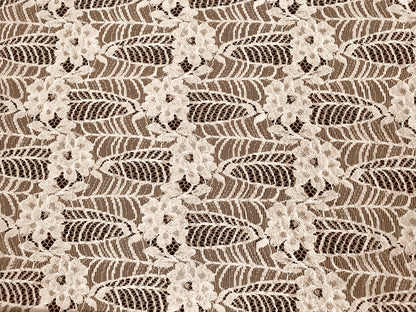 Premium Floral Lace Fabric — Champagne Rosevine (Roses & Leaves) — 100% Polyester, No Stretch, 54" Wide — By the Yard (PLCPR01)