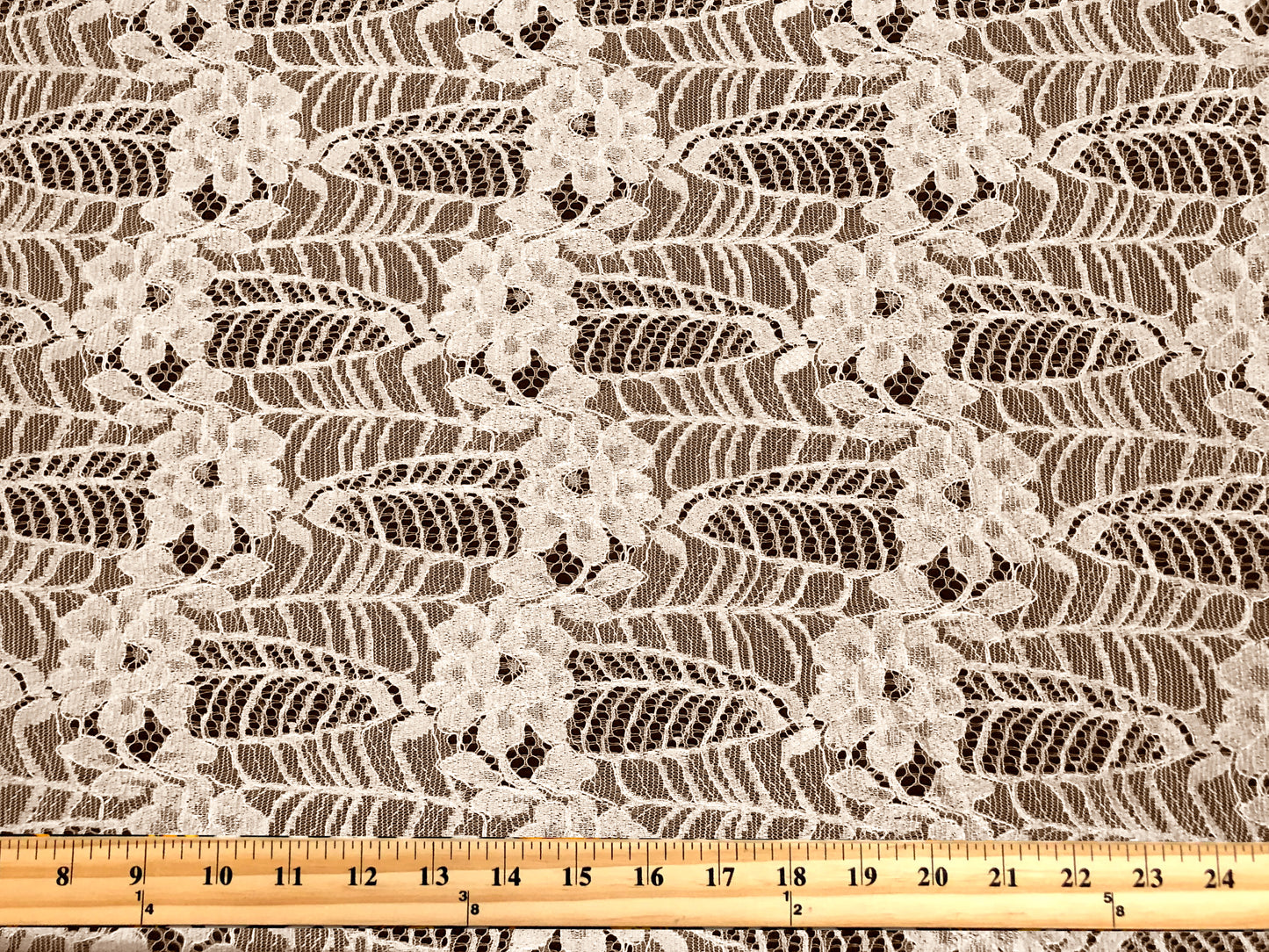 Premium Floral Lace Fabric — Champagne Rosevine (Roses & Leaves) — 100% Polyester, No Stretch, 54" Wide — By the Yard (PLCPR01)
