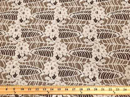 Premium Floral Lace Fabric — Champagne Rosevine (Roses & Leaves) — 100% Polyester, No Stretch, 54" Wide — By the Yard (PLCPR01)