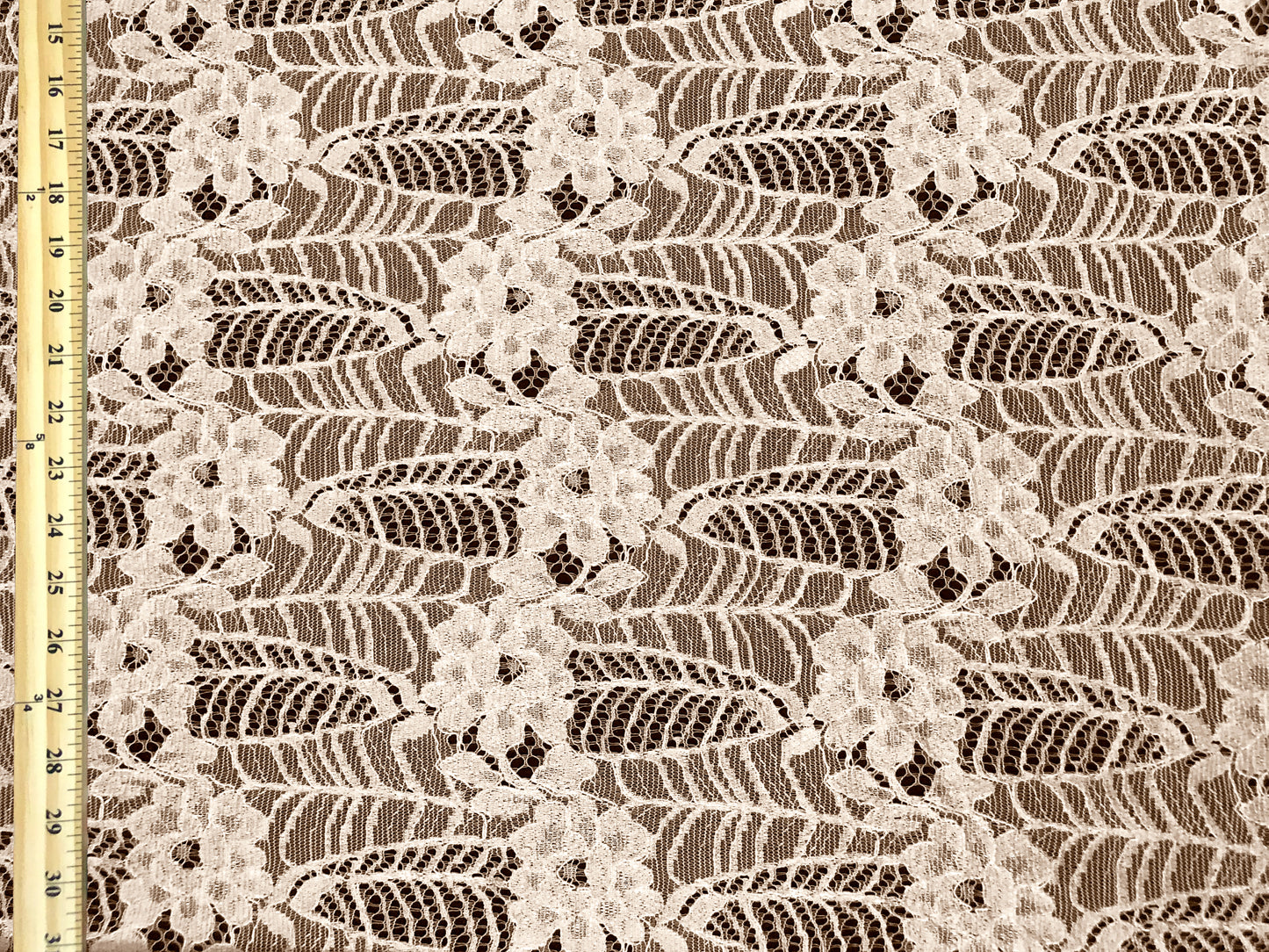 Premium Floral Lace Fabric — Champagne Rosevine (Roses & Leaves) — 100% Polyester, No Stretch, 54" Wide — By the Yard (PLCPR01)