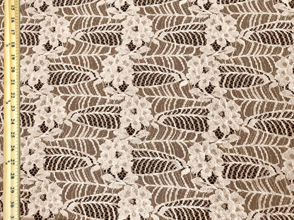 Premium Floral Lace Fabric — Champagne Rosevine (Roses & Leaves) — 100% Polyester, No Stretch, 54" Wide — By the Yard (PLCPR01)