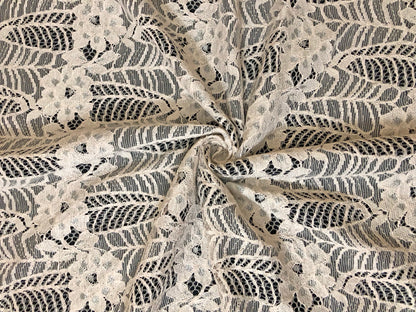 Premium Floral Lace Fabric — Champagne Rosevine (Roses & Leaves) — 100% Polyester, No Stretch, 54" Wide — By the Yard (PLCPR01)