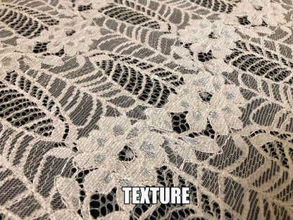 Premium Floral Lace Fabric — Champagne Rosevine (Roses & Leaves) — 100% Polyester, No Stretch, 54" Wide — By the Yard (PLCPR01)