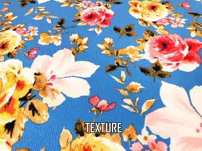 Premium Liverpool Knit Fabric – Blue/Yellow/Pink Rose Floral | 4-Way Stretch, 58" wide, 200 GSM – By the Yard (LVPR068)