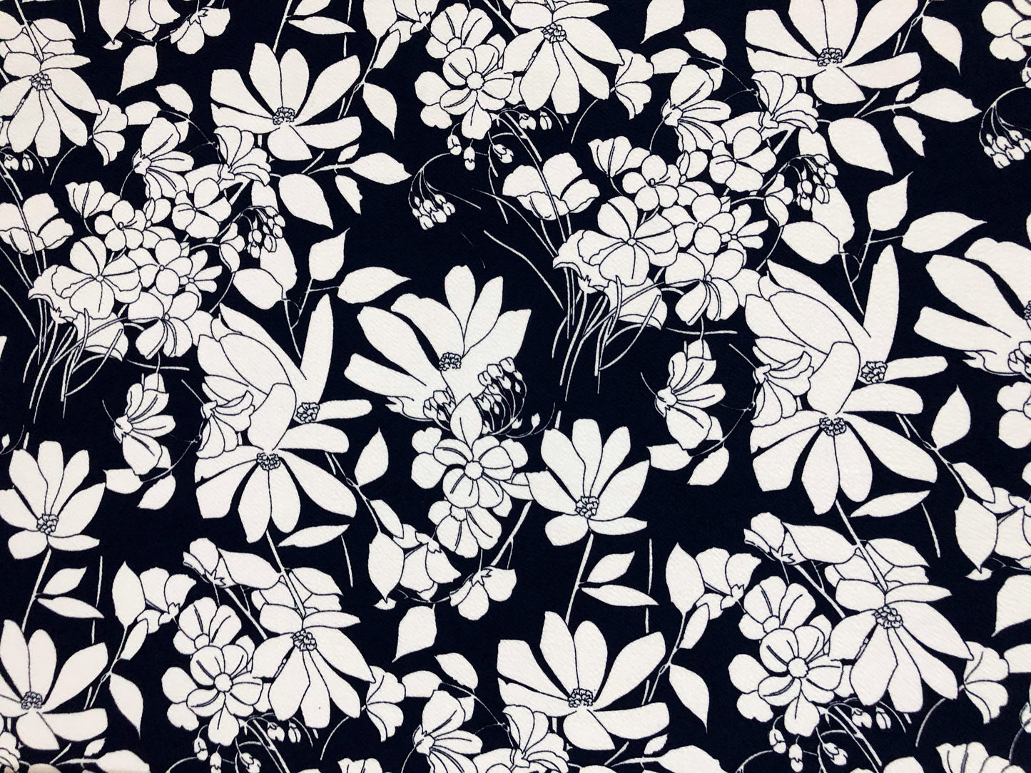 Premium Liverpool Knit Fabric – Navy/White Sketch Floral | 4-Way Stretch, 58" wide, 200 GSM – By the Yard (LVPR361)