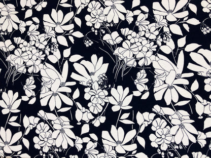 Premium Liverpool Knit Fabric – Navy/White Sketch Floral | 4-Way Stretch, 58" wide, 200 GSM – By the Yard (LVPR361)