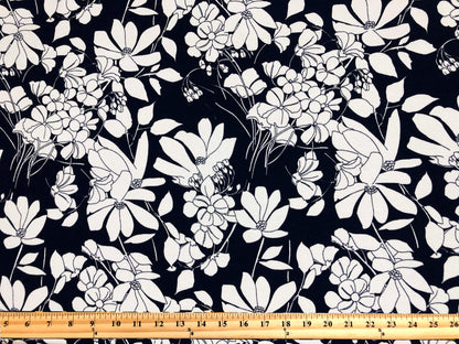 Premium Liverpool Knit Fabric – Navy/White Sketch Floral | 4-Way Stretch, 58" wide, 200 GSM – By the Yard (LVPR361)