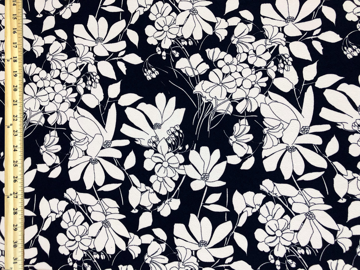 Premium Liverpool Knit Fabric – Navy/White Sketch Floral | 4-Way Stretch, 58" wide, 200 GSM – By the Yard (LVPR361)