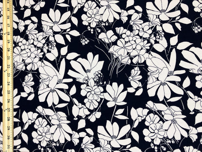 Premium Liverpool Knit Fabric – Navy/White Sketch Floral | 4-Way Stretch, 58" wide, 200 GSM – By the Yard (LVPR361)