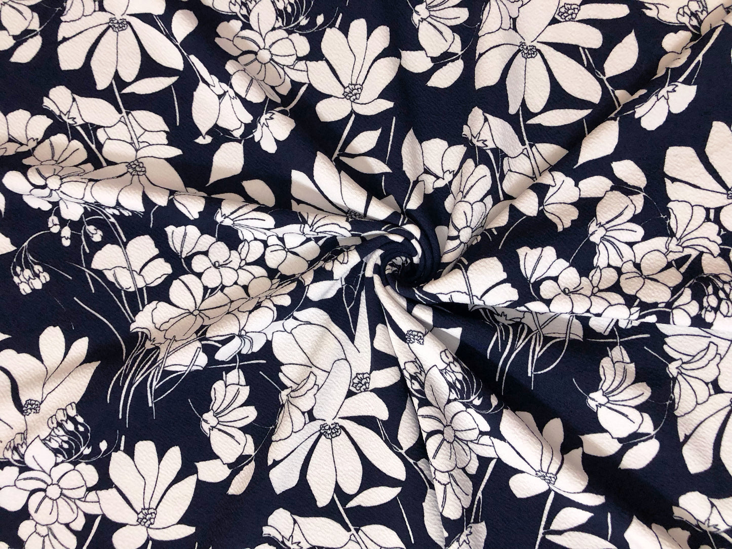 Premium Liverpool Knit Fabric – Navy/White Sketch Floral | 4-Way Stretch, 58" wide, 200 GSM – By the Yard (LVPR361)