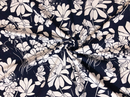 Premium Liverpool Knit Fabric – Navy/White Sketch Floral | 4-Way Stretch, 58" wide, 200 GSM – By the Yard (LVPR361)