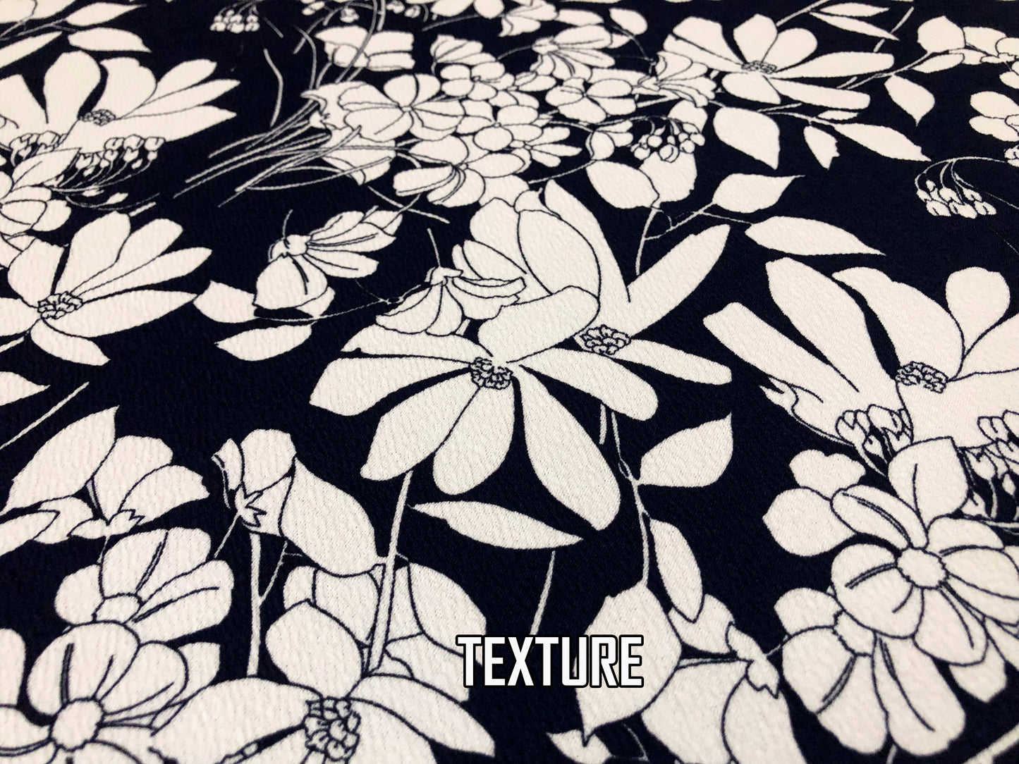 Premium Liverpool Knit Fabric – Navy/White Sketch Floral | 4-Way Stretch, 58" wide, 200 GSM – By the Yard (LVPR361)