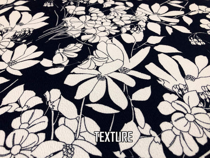 Premium Liverpool Knit Fabric – Navy/White Sketch Floral | 4-Way Stretch, 58" wide, 200 GSM – By the Yard (LVPR361)
