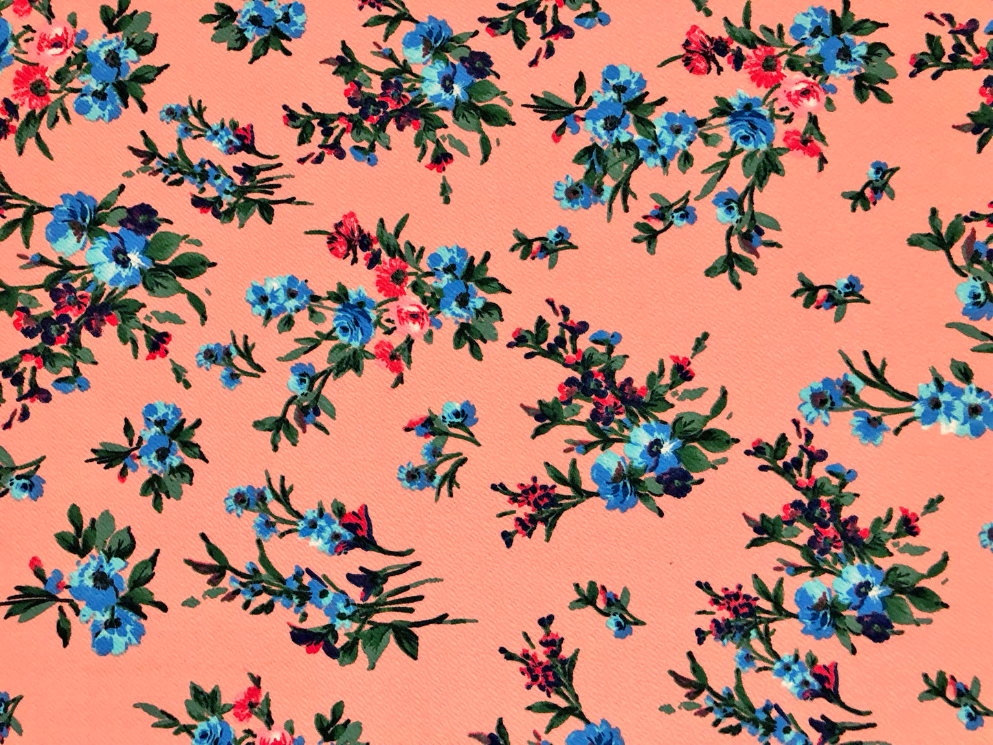Premium Liverpool Knit Fabric – Coral/Blue Blossom Floral | 4-Way Stretch, 58" wide, 200 GSM – By the Yard (LVPR359)
