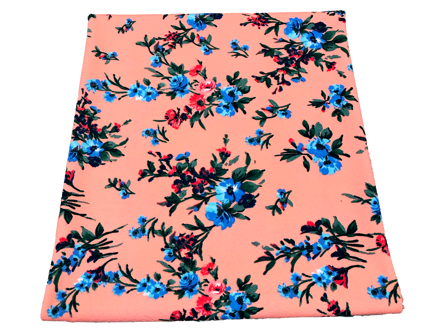 Premium Liverpool Knit Fabric – Coral/Blue Blossom Floral | 4-Way Stretch, 58" wide, 200 GSM – By the Yard (LVPR359)