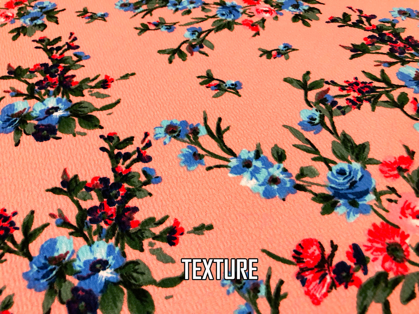Premium Liverpool Knit Fabric – Coral/Blue Blossom Floral | 4-Way Stretch, 58" wide, 200 GSM – By the Yard (LVPR359)