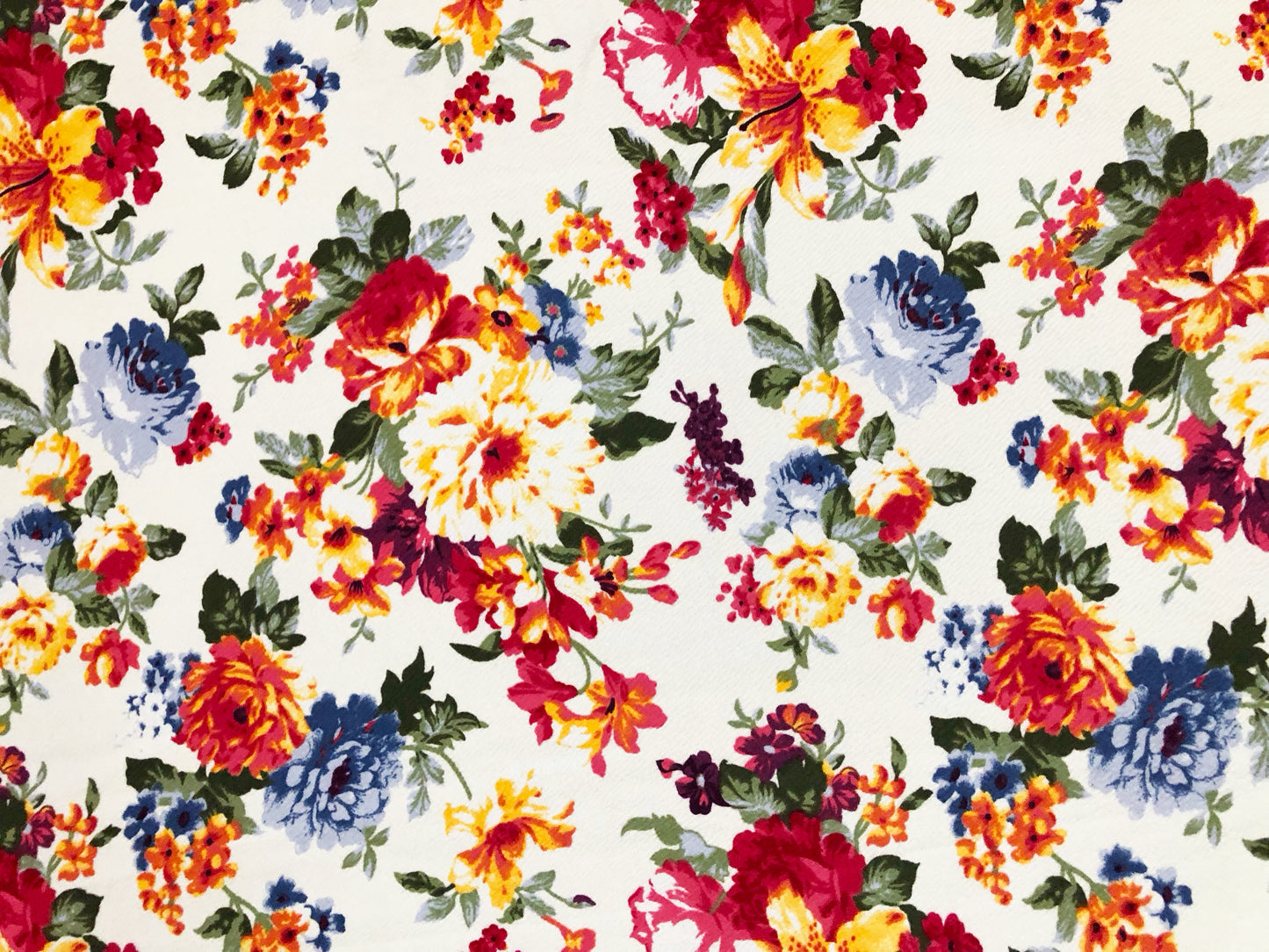Premium Liverpool Knit Fabric – Ivory/Red Garden Floral | 4-Way Stretch, 58" wide, 200 GSM – By the Yard (LVPR360)