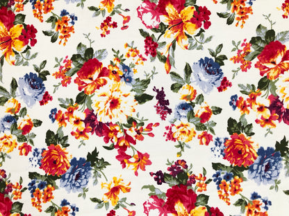 Premium Liverpool Knit Fabric – Ivory/Red Garden Floral | 4-Way Stretch, 58" wide, 200 GSM – By the Yard (LVPR360)