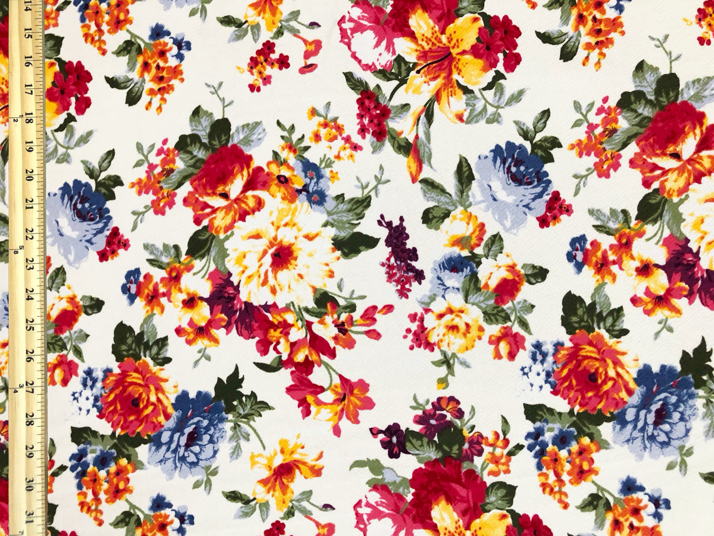 Premium Liverpool Knit Fabric – Ivory/Red Garden Floral | 4-Way Stretch, 58" wide, 200 GSM – By the Yard (LVPR360)