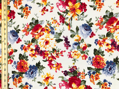 Premium Liverpool Knit Fabric – Ivory/Red Garden Floral | 4-Way Stretch, 58" wide, 200 GSM – By the Yard (LVPR360)