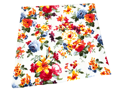 Premium Liverpool Knit Fabric – Ivory/Red Garden Floral | 4-Way Stretch, 58" wide, 200 GSM – By the Yard (LVPR360)