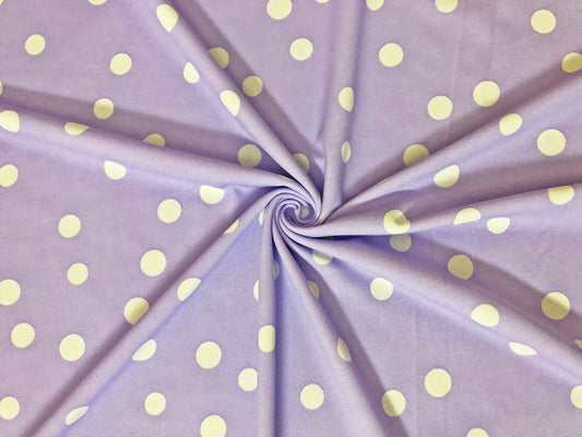 Techno Crepe Printed Fabric| Lavender White 3/4" Polka Dots |TCRP0105 |Sold by the Yard