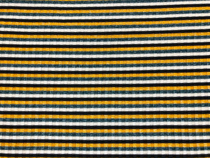 Premium Rib Knit Fabric – Mustard/Teal Vintage Varsity Stripe, 4 Way Stretch, 58” Wide – By the Yard (PRRPR0105)