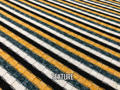 Premium Rib Knit Fabric – Mustard/Teal Vintage Varsity Stripe, 4 Way Stretch, 58” Wide – By the Yard (PRRPR0105)