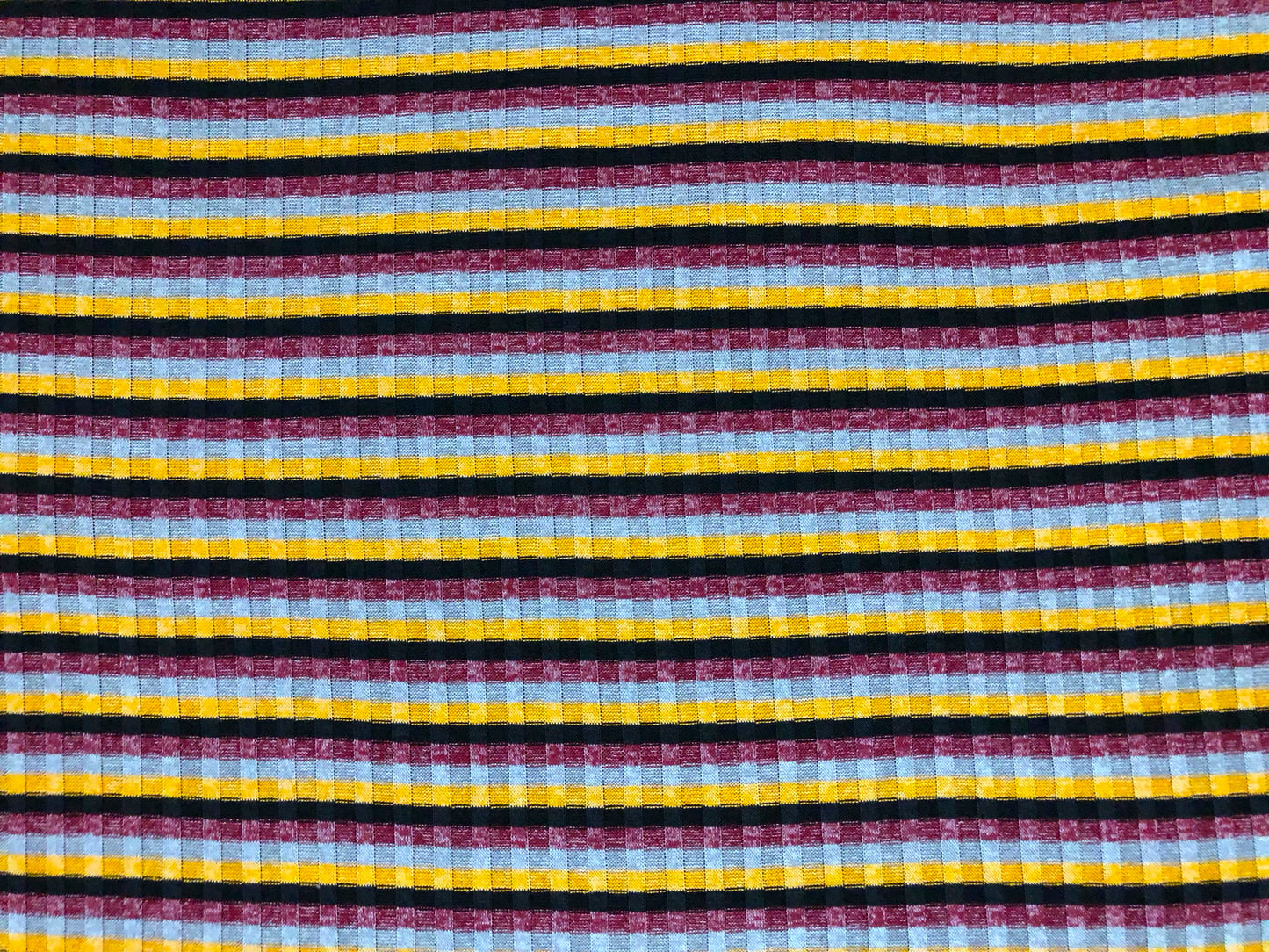 Premium Rib Knit Fabric – Mustard/Burgundy Retro Harvest Stripe, 4 Way Stretch, 58” Wide – By the Yard (PRRPR0104)