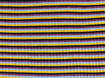 Premium Rib Knit Fabric – Mustard/Burgundy Retro Harvest Stripe, 4 Way Stretch, 58” Wide – By the Yard (PRRPR0104)